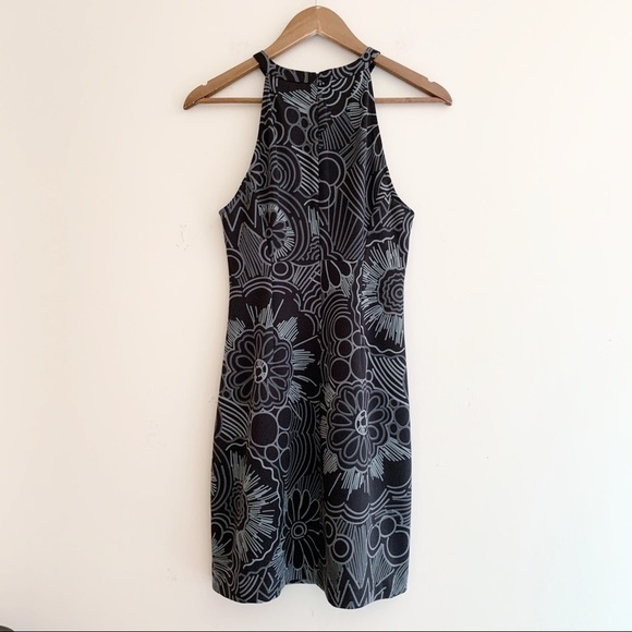 Trina Turk Floral Jersey Halter Dress 2 Black Grey - Picture 3 of 7